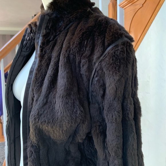 Reversible Rabbit Fur Coat Dark Brown - Picture 2 of 7